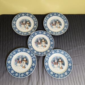 Crofton Festive Snowman Blue and White Dinner Plates (5)